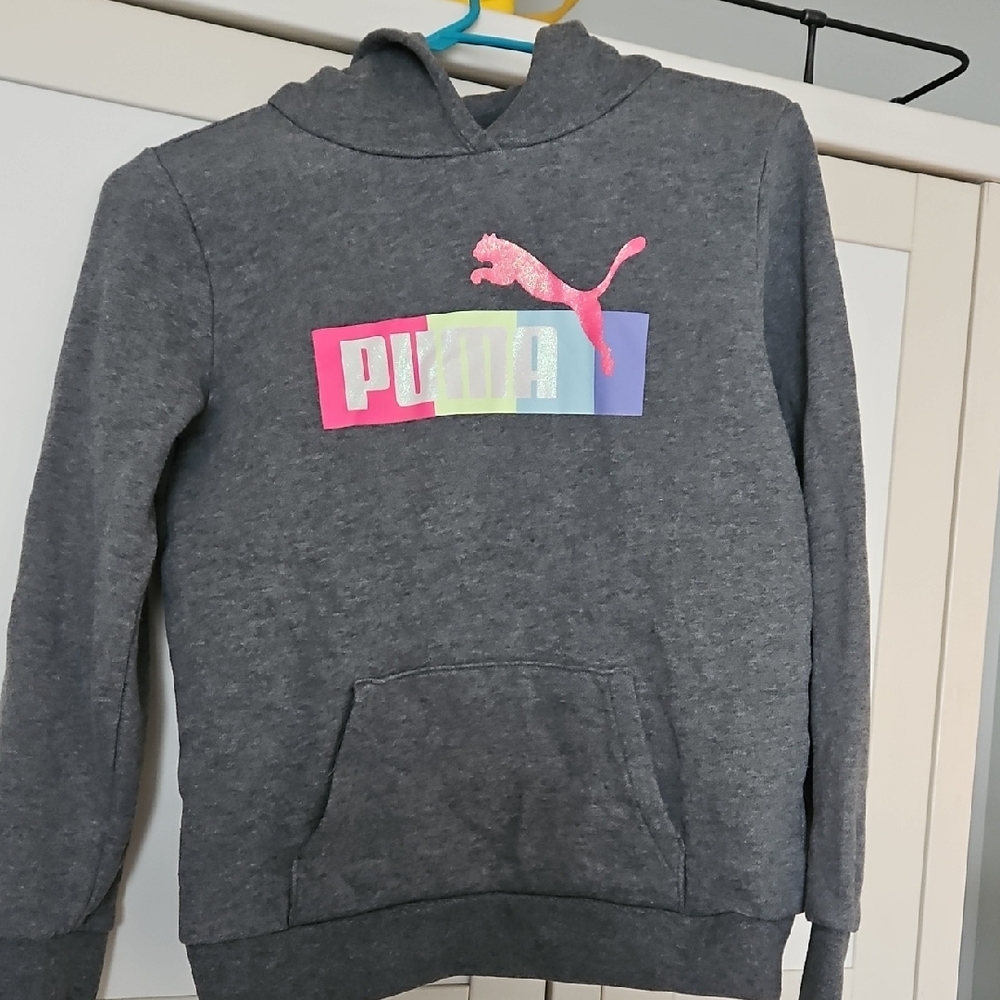 Puma Gray Hoodie with Pink and Blue Logo